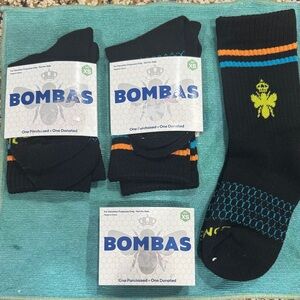 Bombas Black and Orange Athletic Socks XS three pairs new and packaging